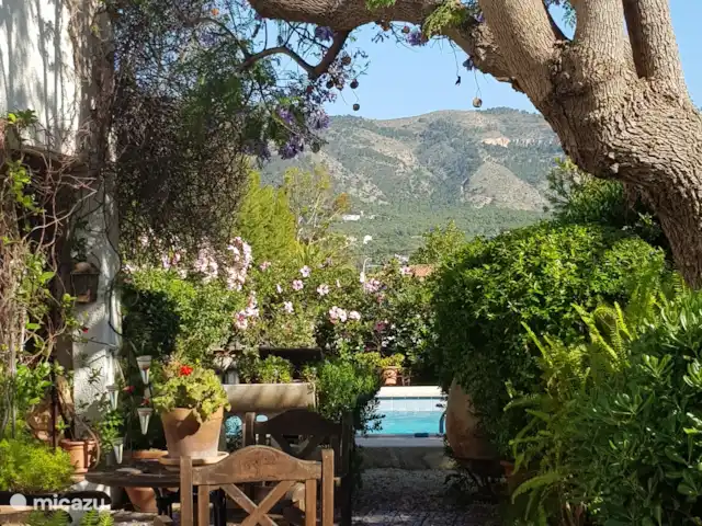 Comprar una villa en España, Costa Blanca, Alfáz del Pi - Villa Naranjo Vista desde el jardín a la piscina