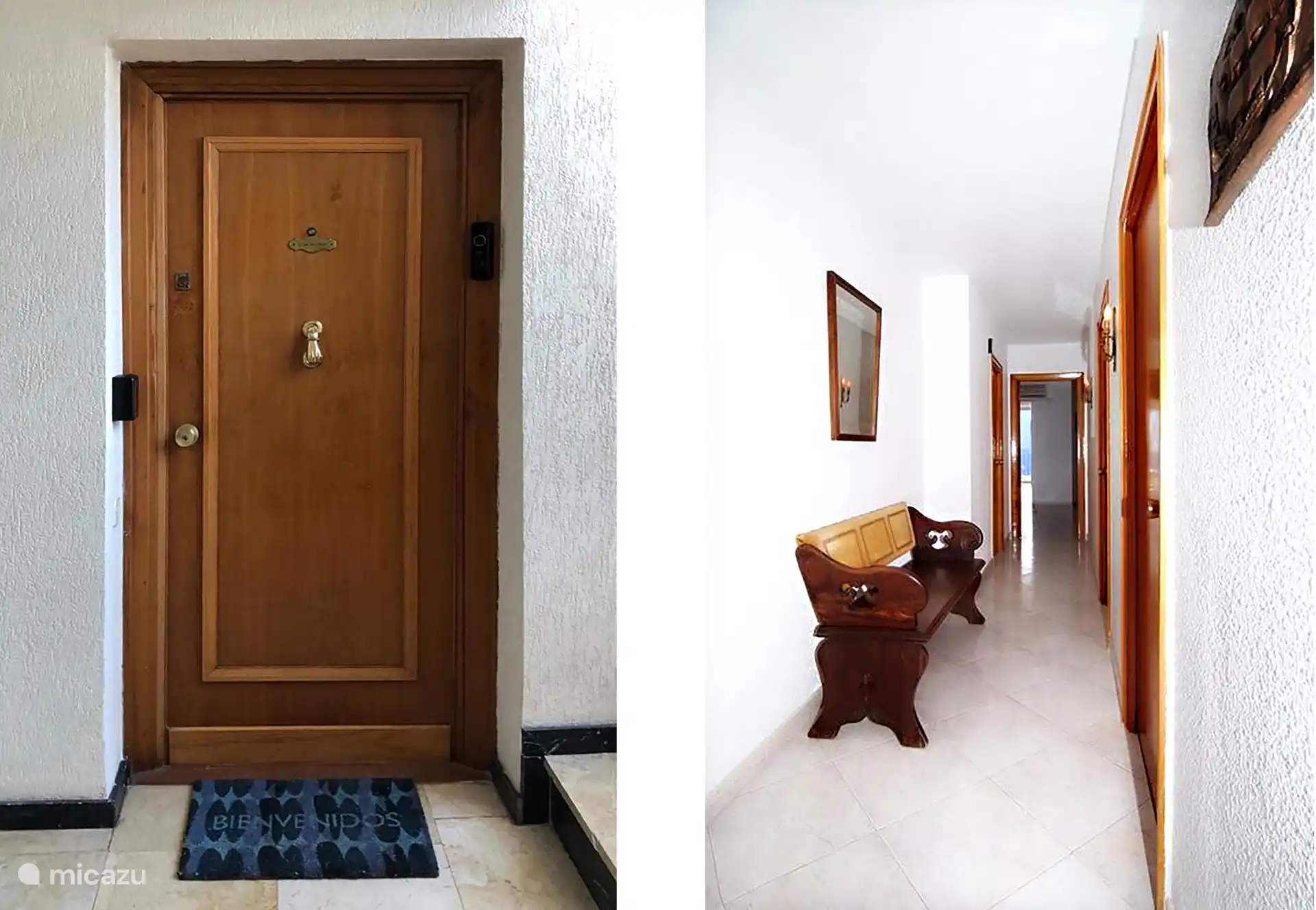 Die Eingangstür des Penthouses und der Flur mit Zugang zu den 3 Schlafzimmern und dem Badezimmer (am Ende Meerblick und die vordere Terrasse)