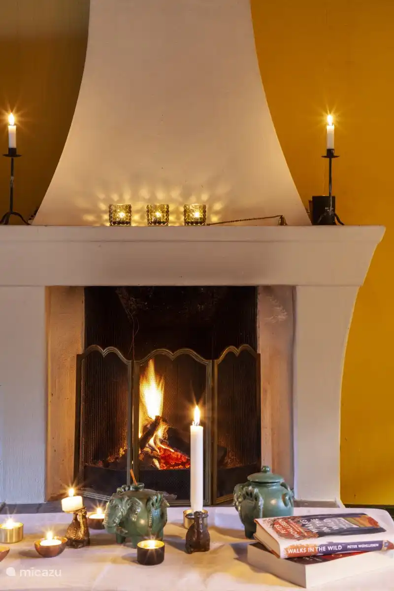 Open haard in de huiskamer