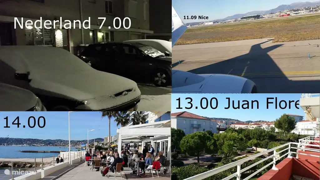 25 januari: Met het vliegtuig bent u snel vanuit koud, nat, besneeuwd Nederland in Juan Flore. Om 07.00 nog in de sneeuw, om 14.00 lekker in de zon op het terras.