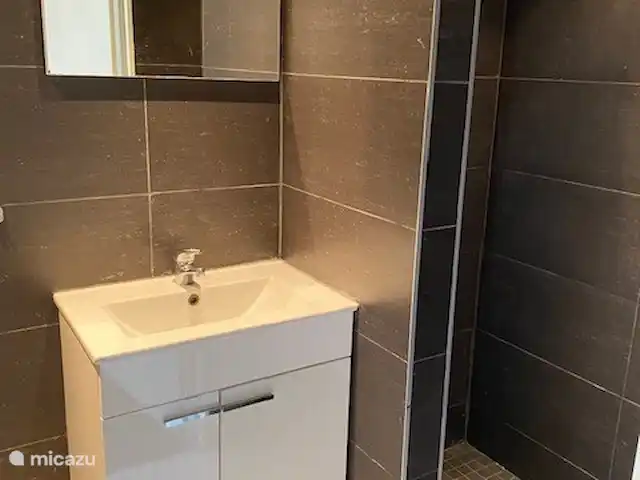 Oberón en Países Bajos, Limburgo, Herkenbosch - bungaló Cuarto de baño (lavabo y ducha)