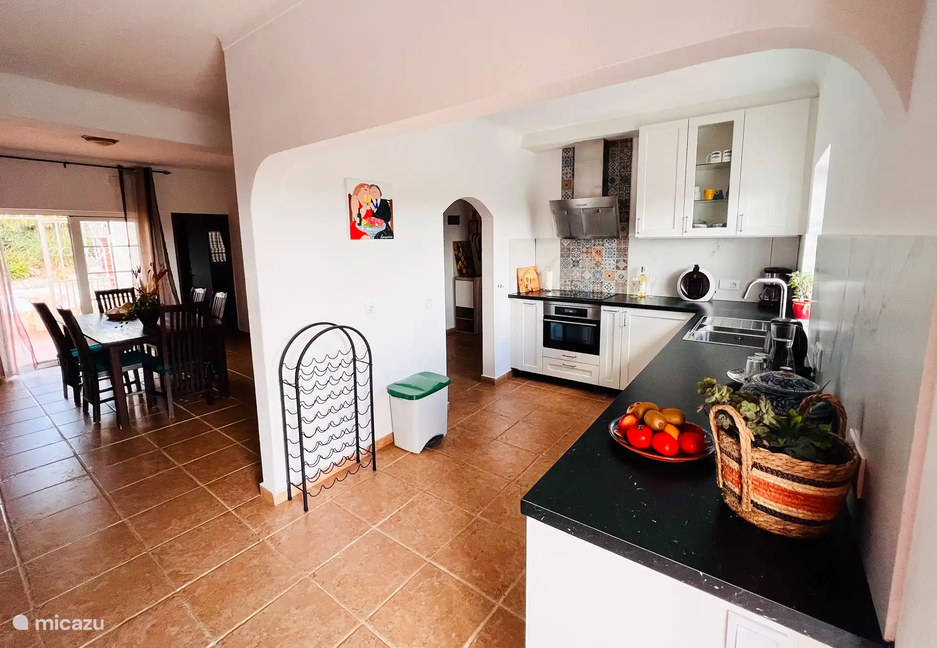 kitchen

This kitchen is only 4 months old. Spacious, modern with a touch of Portuguese. Equipped with everything. Hob, combination microwave, oven, dishwasher, washing machine (utility room), pans, pots, cutlery, toast rack, 2 x coffee machine, modern fold-out cupboards. Mixer, extractor hood, tea/towel