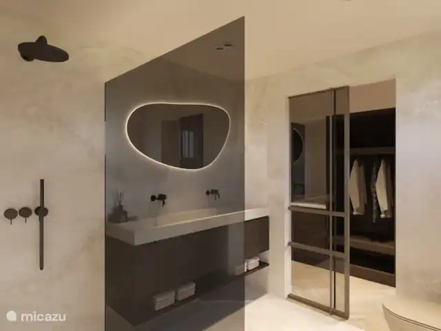 Curazao de loto amarillo en Curazao, Banda Arriba (este), Jan Thiel - villa Baño con ducha a ras de suelo y lavadero doble.
