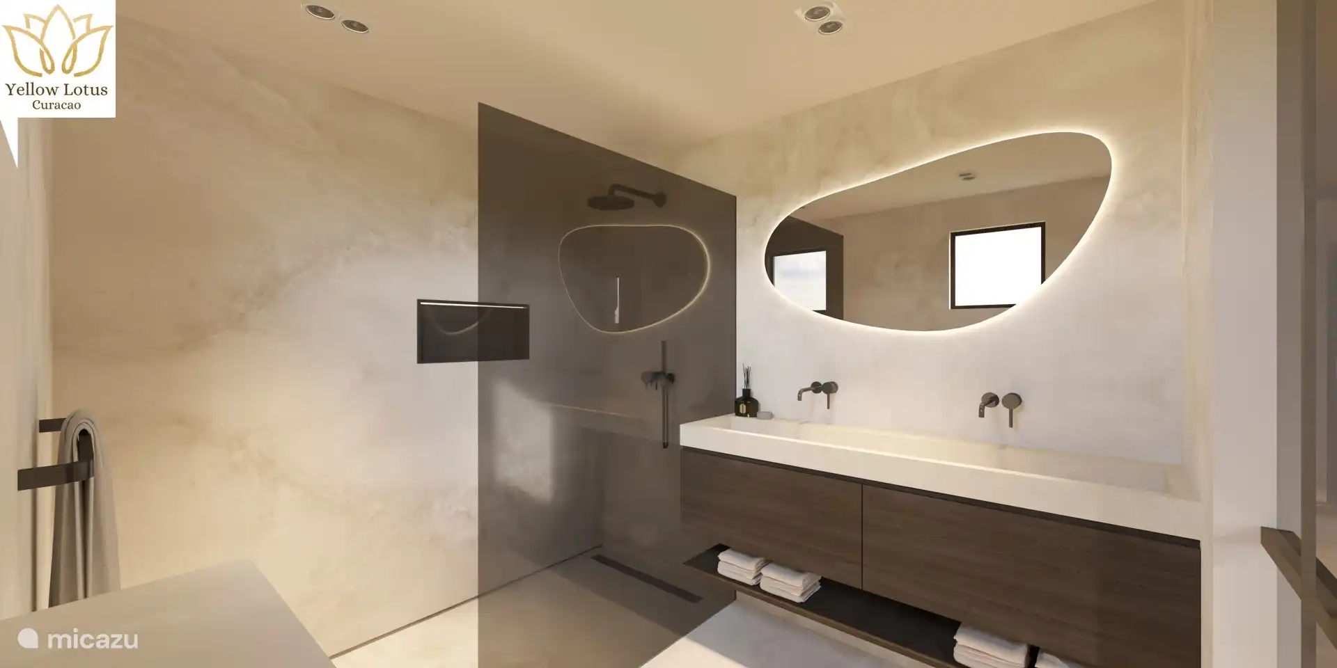 Salle de bain avec douche à l’italienne et double vasque