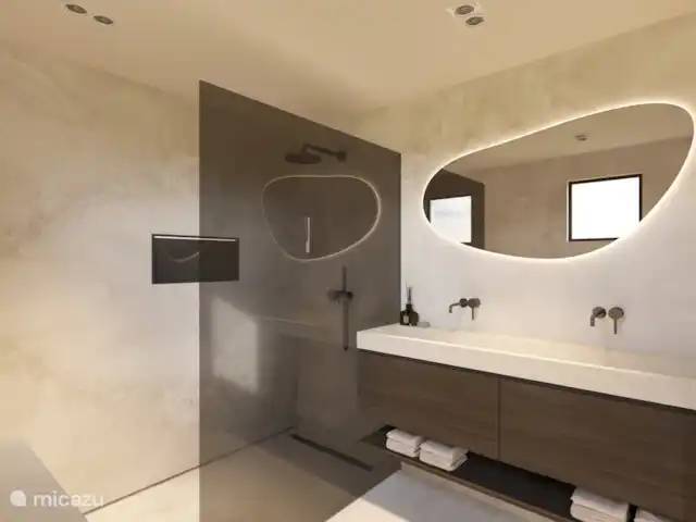 Curazao de loto amarillo en Curazao, Banda Arriba (este), Jan Thiel - villa Baño con ducha a ras de suelo y lavabo doble
