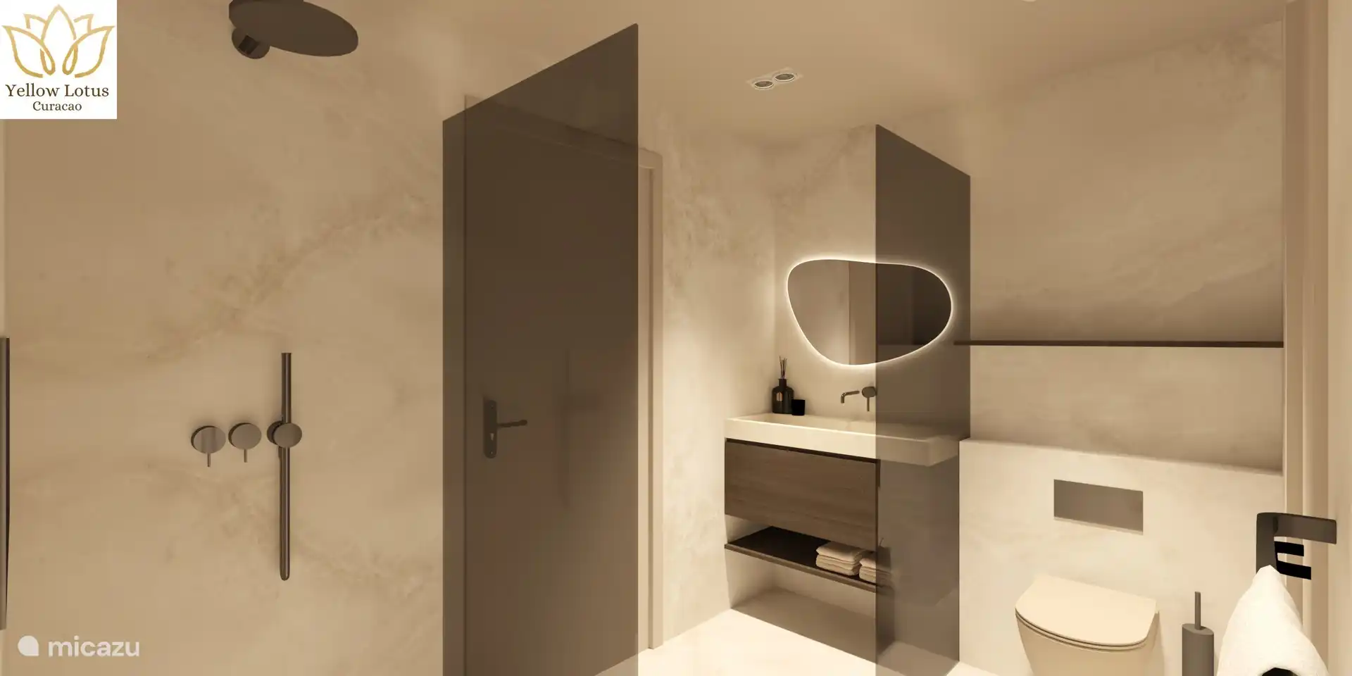 Salle de bain avec douche à l’italienne et lavabo simple