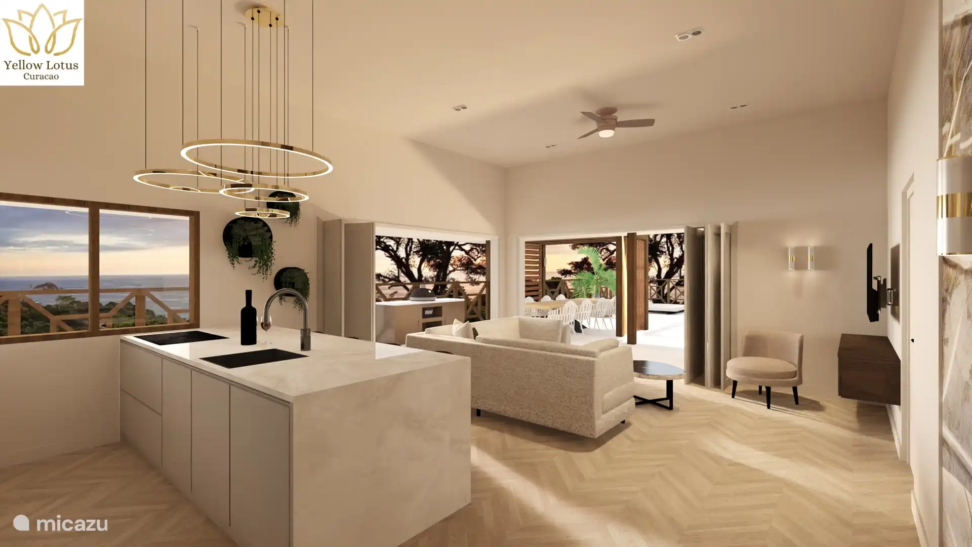 Qui ne voudrait pas ça ? Cuisiner avec vue sur la piscine privée !