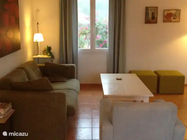 De Hertogen.Park,zwembad,golf,tennis huren in Frankrijk, Vaucluse, Saumane-de-Vaucluse - villa Tv kamer met bak, 2 poefs en  een fauteuil.