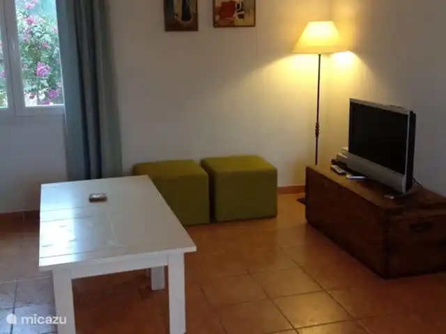 De Hertogen.Park,zwembad,golf,tennis huren in Frankrijk, Vaucluse, Saumane-de-Vaucluse - villa Tv staat op een mooie houten dekenkist. Stereo installatie en dvd aanwezig. Dvd's en boeken etc. staan in de buffetkast aan de andere kant van de woonkamer.