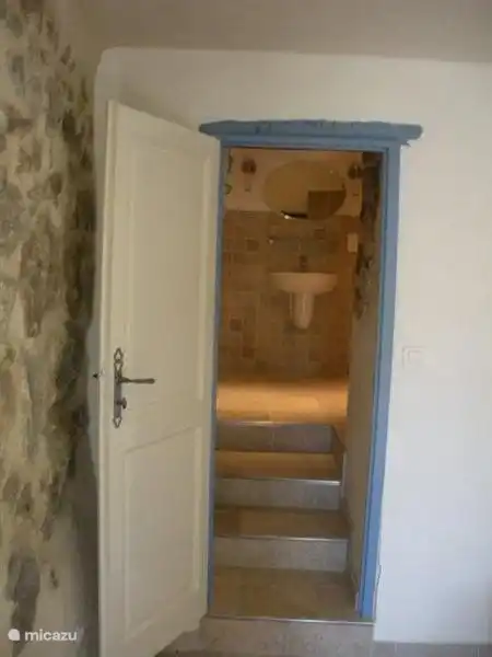 entrance to bathroom from bedroom on the ground floor.