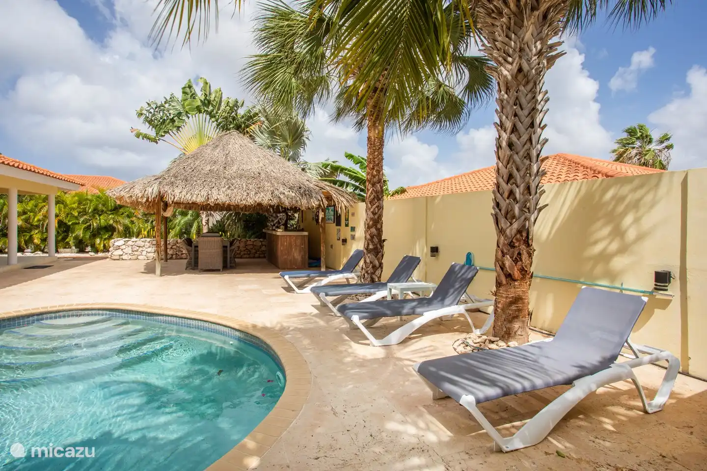 piscina con 4 tumbonas