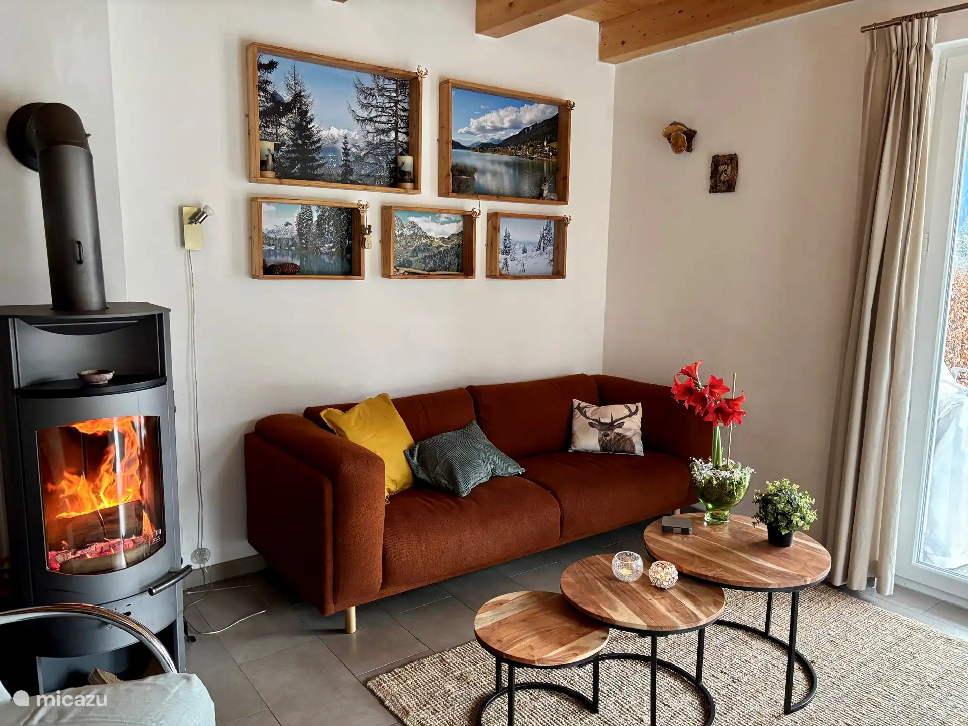 Lovely wood stove, with wood.
