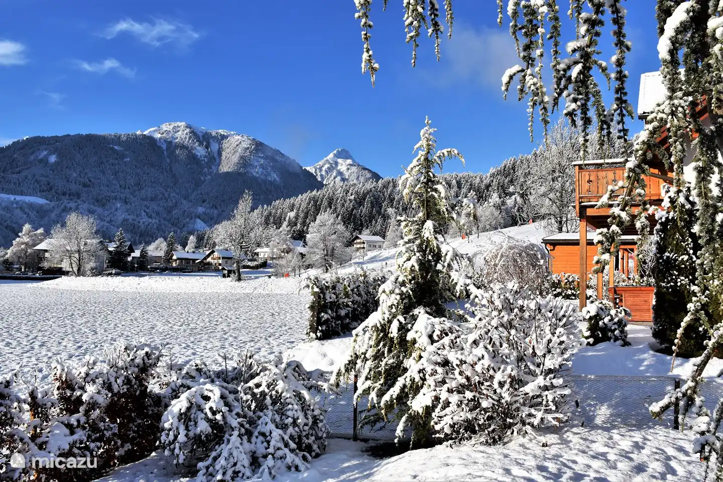 Winter beauty. View from the terrace on the children's slope