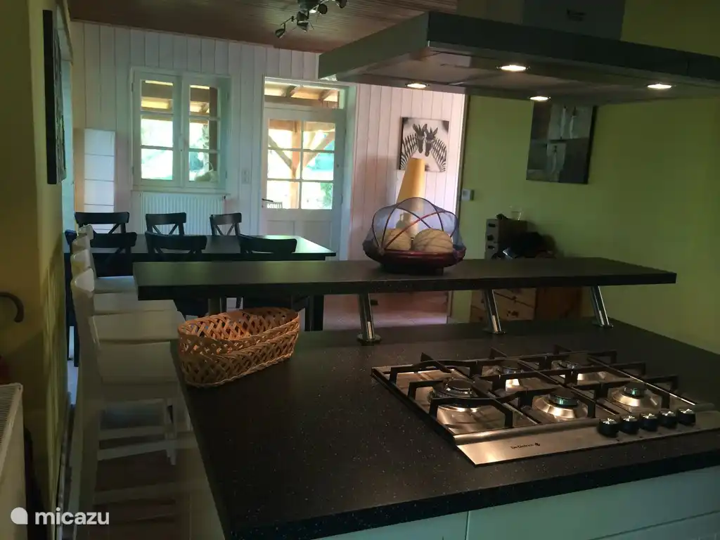 Het kookeiland met gasfornuis met 5 bekkens