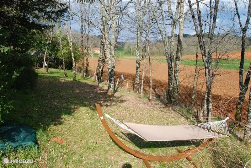 Relaxen in de hangmat in het aanpalend bosje (hoort bij het huis)