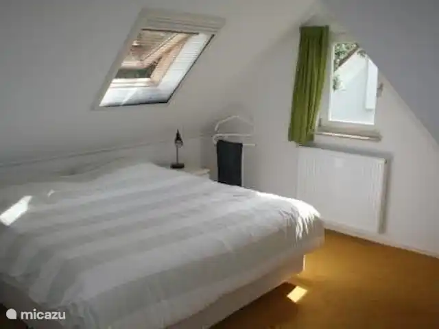 vista al campo en Países Bajos, Frise, Sint Nicolaasga - casa vacacional Dormitorio de matrimonio con somier de 180x200 cm.