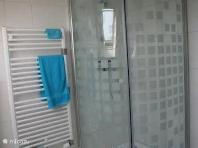 vista al campo en Países Bajos, Frise, Sint Nicolaasga - casa vacacional Gran ducha en el baño de arriba.