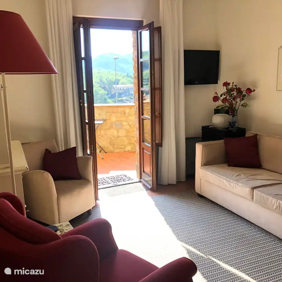 Detalle del salón: buen sofá. Decorado de forma atractiva. 