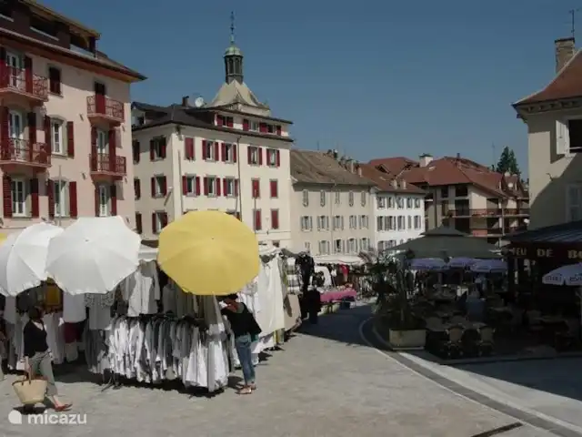 Location de Vacances France, Haute-Savoie, Évian-les-Bains, maison de vacances - temps de fourrure Marché deux fois par semaine dans l'agréable centre d'Evian.