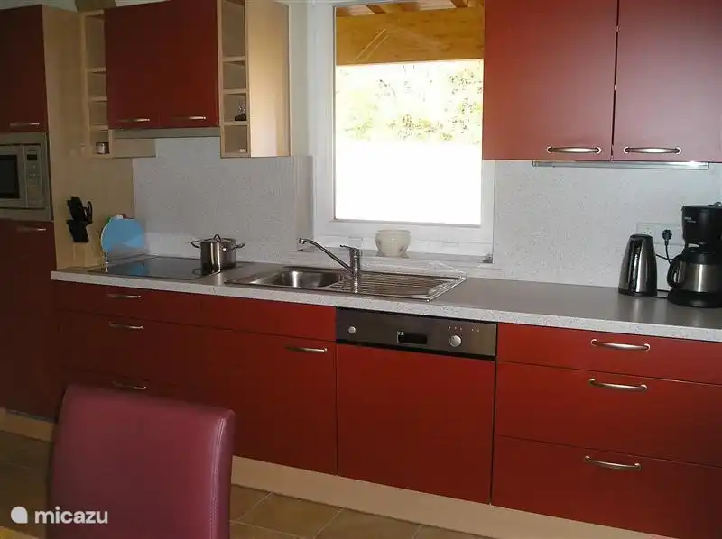 Geräumige, voll ausgestattete LUXUSKÜCHE! Mit Geschirrspüler, Kühlschrank, Mikrowelle, Induktionskochfeld, Dunstabzugshaube und viel Stauraum.