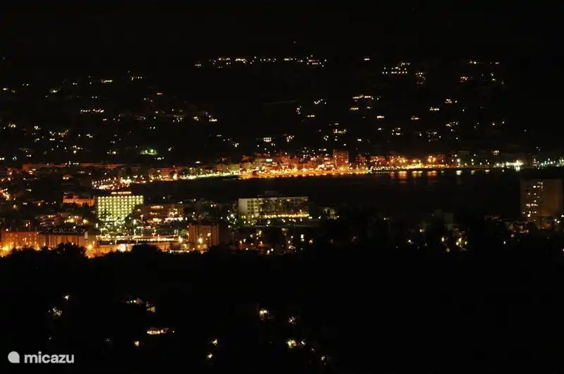 Backyard with lighting.