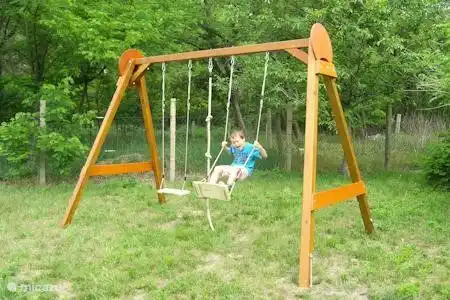Ensemble de jeu avec 2 balançoires et corde à grimper.