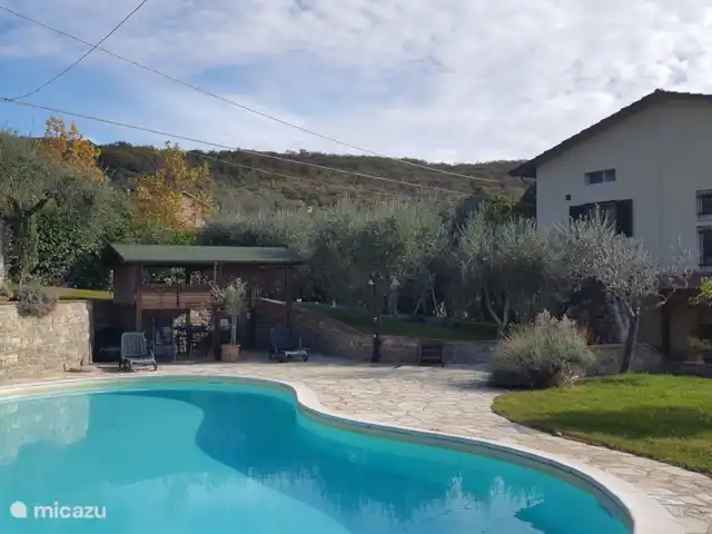 vakantiehuis huren in Italië, Umbrië, Panicale – Casa delle Rondini Het zwembad en de achterkant van het huis