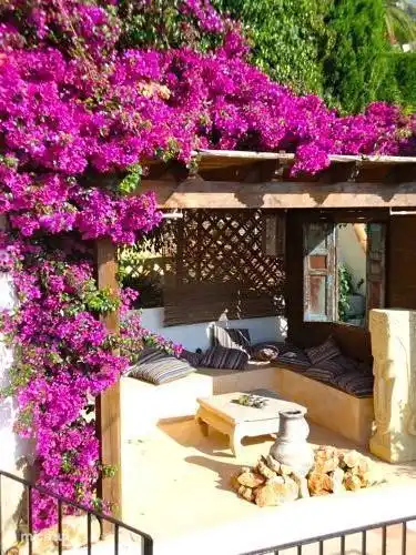 rustikale Kuschelecke mit mexikanischem Kamin, wo man bei Sonnenuntergang einen schönen Blick über den Hafen von Moraira hat.