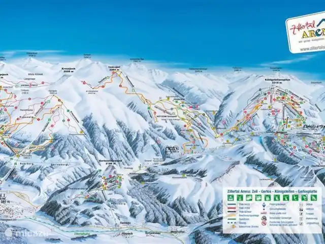 Casa Klein Rosental en Austria, Salzburgo, Neukirchen am Grossvenediger - apartamento Mapa de pistas Zillertal Arena. 169 km de pistas a la vuelta de la esquina, es posible comprar un forfait combinado con el Wildkogel Arena.