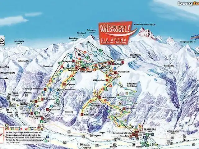 Casa Klein Rosental en Austria, Salzburgo, Neukirchen am Grossvenediger - apartamento Mapa de pistas Wildkogel Arena. Desde Wildkogel, si hay suficiente nieve, esquíe de regreso al apartamento. Los autobuses de esquí también paran cerca del apartamento.