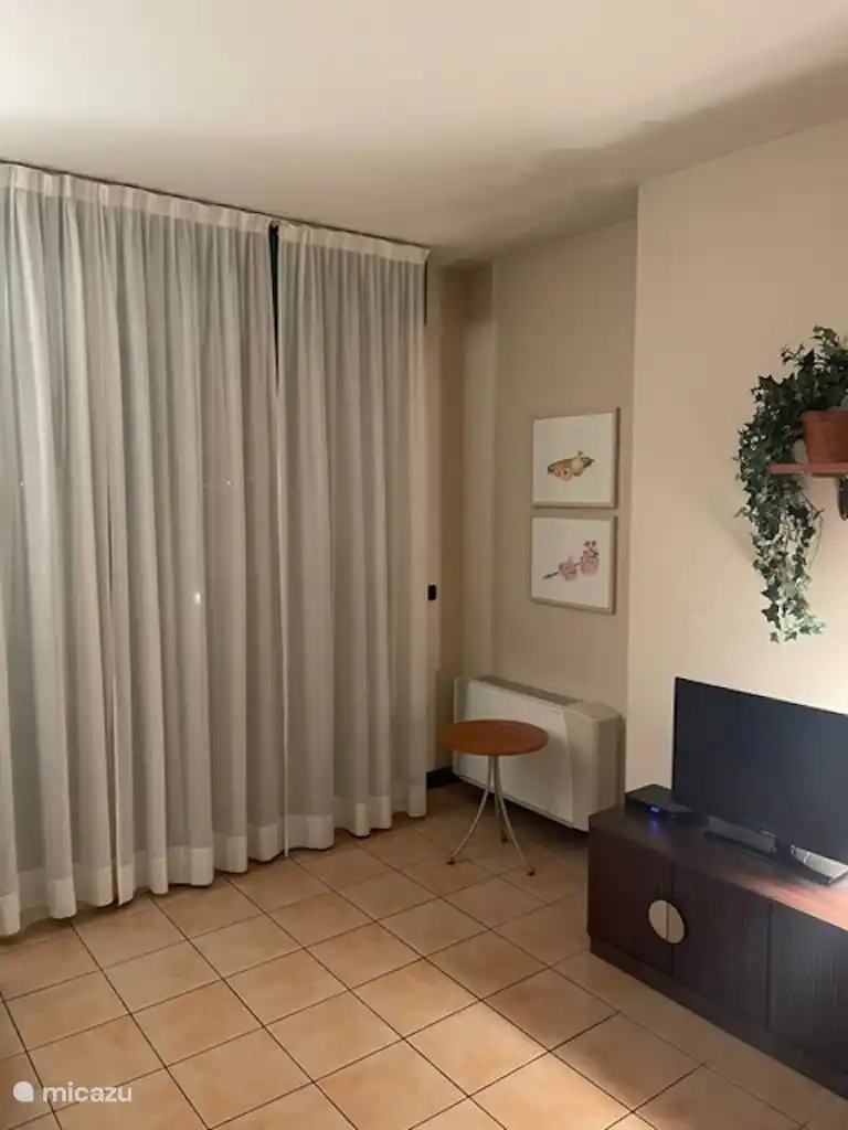 salón con televisión y puerta al balcón