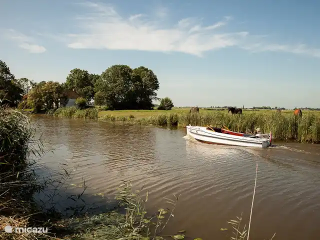 ievers et fryslân | Pays-Bas, Frise, Oosterwierum - maison de vacances Admirez les vertes prairies depuis l'eau et louez un bateau à moteur ou un bateau silencieux.
