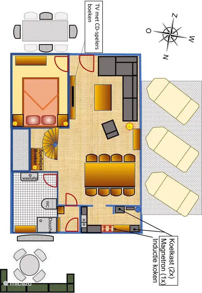 Erdgeschoss mit Terrasse vorne und hinten. Sitzen Sie lieber in der Sonne oder im Schatten? In den Sommermonaten kann das einen Unterschied machen. Genießen Sie den Blick auf den Wald an der Vorderseite. Wenn Sie Glück haben, sehen Sie eine Familie von Hirschen oder einen Fuchs, der herumstreunt.