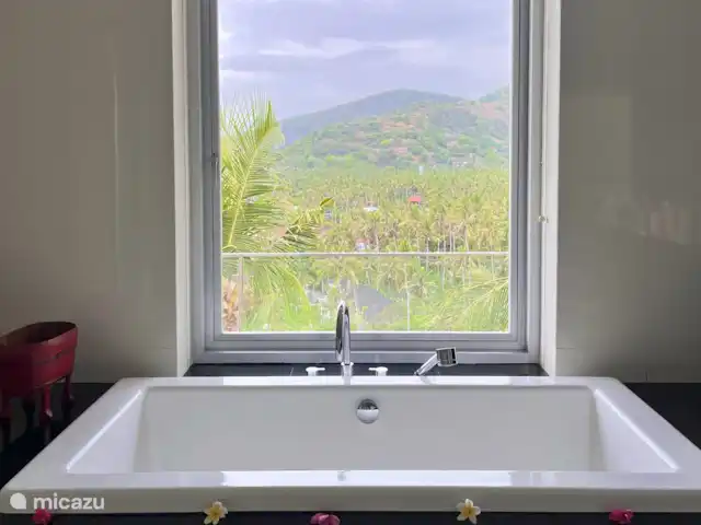 Residencia de la colina de Samuh en Indonesia, Bali, Amlapura - villa Dormitorio con baño en suite 2:
Vista desde la bañera
