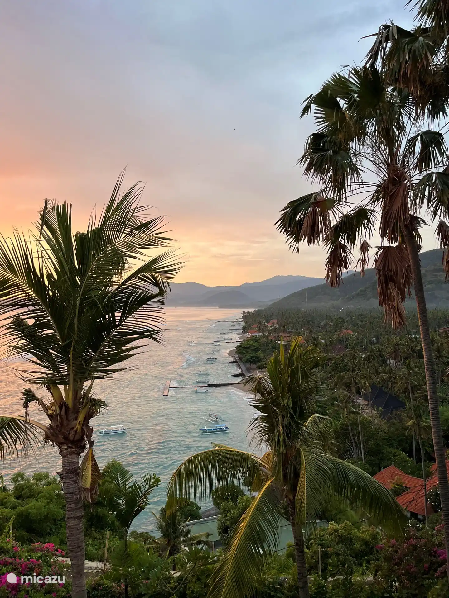 View of the sea with fishing boats 