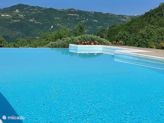 Maison Sulie | Italie, Piémont, Cartosio - maison de vacances Vue de la piscine sur la vallée.