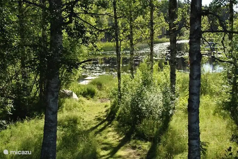 Der Weg zum Dock und der See hinter dem Haus.