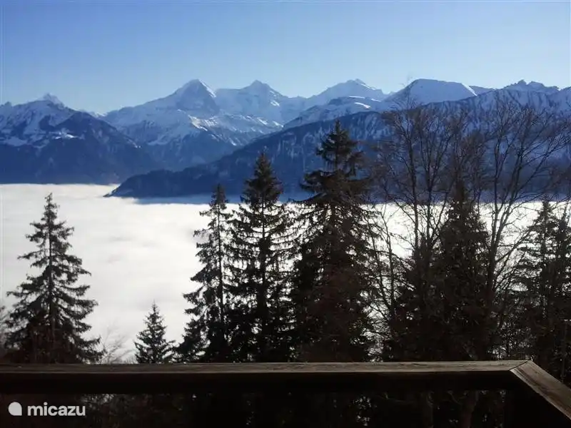 Views of the Eiger, Mönch and Jungfrau mountains from the balcony.