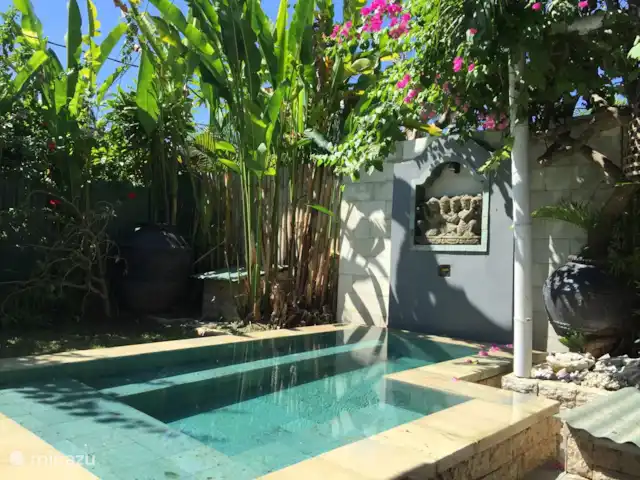 Villa Rumah Pantai No.14 huren in Indonesië, Bali, Jasri - villa Het heerlijke plons/lounge zwembad. Klein maar heel fijn met geintegreerde lig/zitbanken om lekker met een bintang in te zitten en gewoon te genieten van de heerlijke plek, vele vlinders en de mooie tuin.
