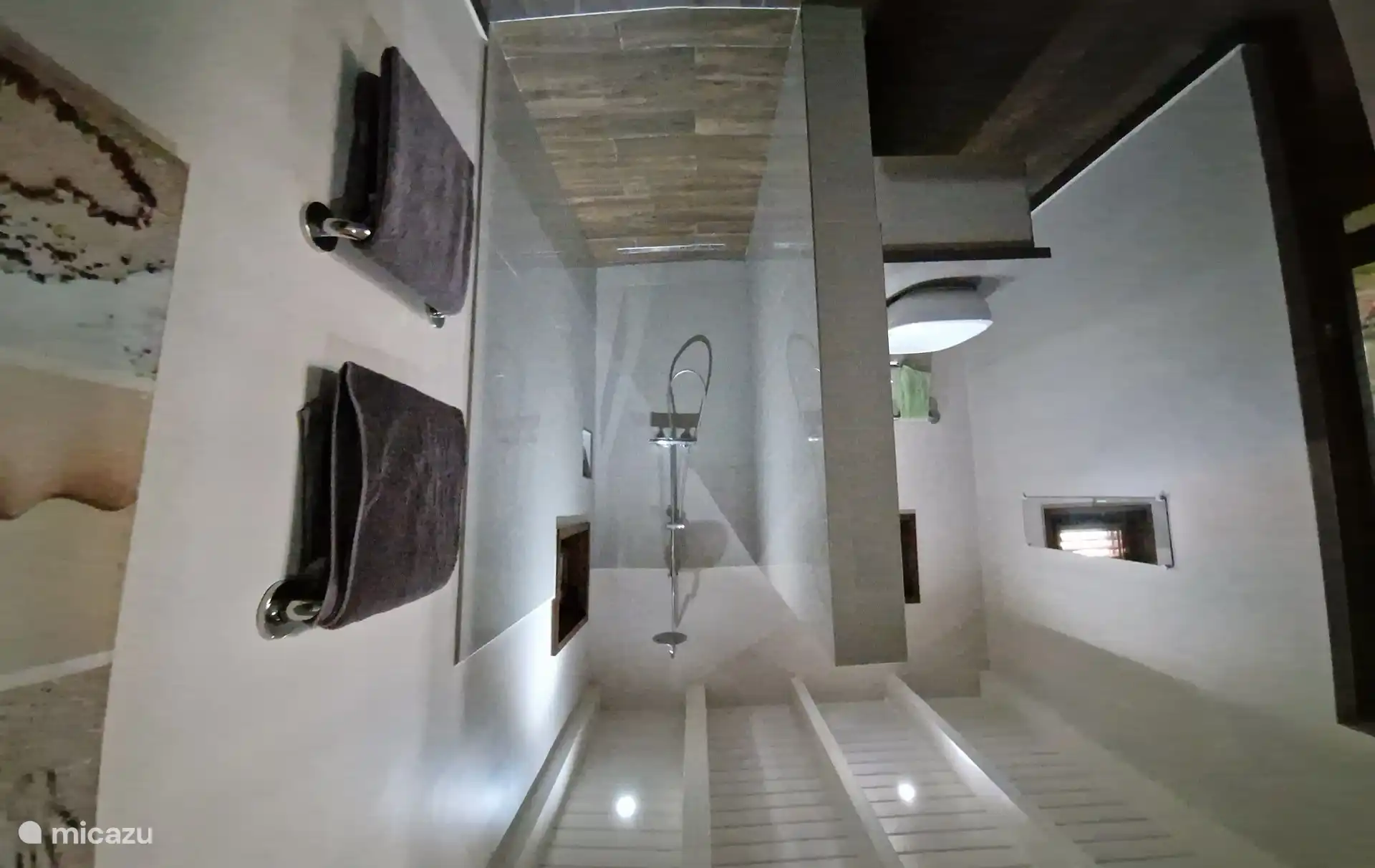 Curazao es cálido. Ducharse es un placer diario. Entonces es bueno si esa ducha también ofrece algo de espacio y lujo. Por supuesto que incluye bonitas toallas suaves.
el segundo baño es más pequeño, pero la ducha es igual de agradable.