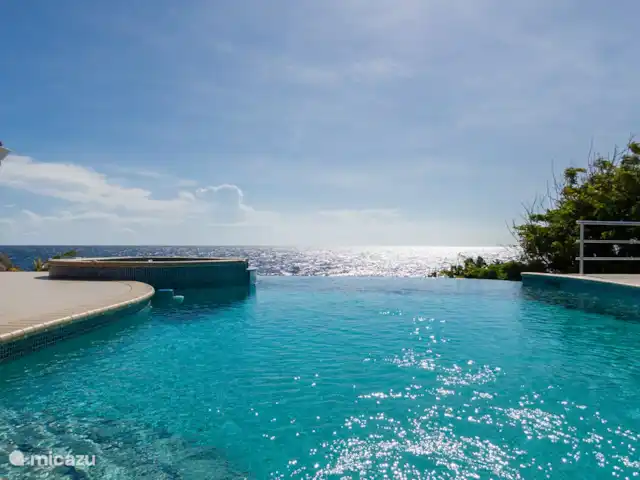 Villa frente al mar en el resort Boca Gentil en Curazao, Banda Arriba (este), Jan Thiel - villa La gran piscina infinita ovalada con vista al Mar Caribe.