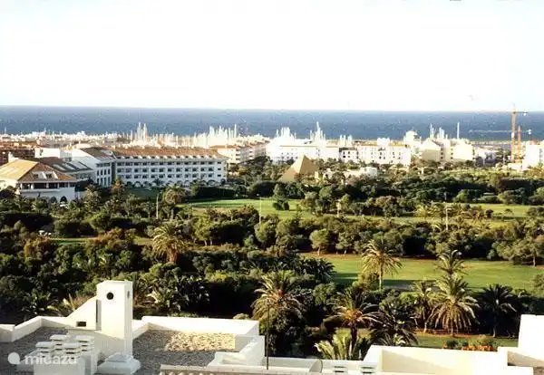 The panoramic view from the house on the golf course, the Mediterranean and the village center, also marina of Almerimar.