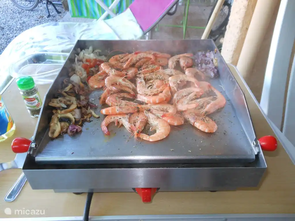 Draußen auf der Plancha kochen und essen ist von Mai bis September an der Tagesordnung.