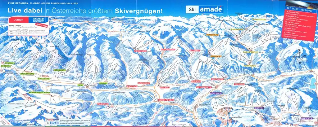 Descripción general del Ski Amadé, que se encuentra a 15 minutos en coche.
Para una descripción general de las pistas de Panorama puedes mirar:
http://www.skiamade.com/nl/winter/ski-resorts-austria/piste-panorama