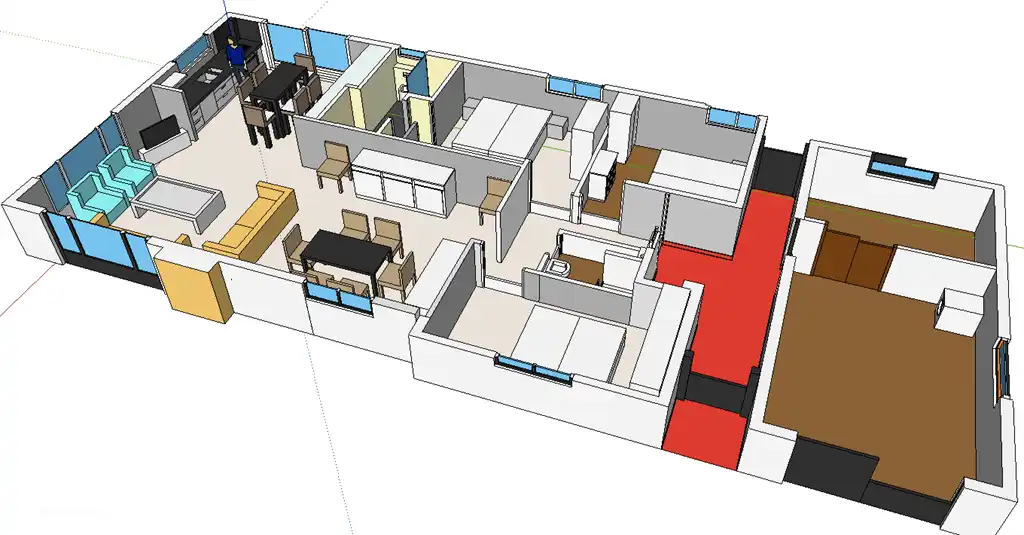 Google Sketch-Up Übersicht Innenvilla. Weitere Skizzenübersichten bei den letzten Fotos, damit Sie eine gute Vorstellung vom Layout haben.