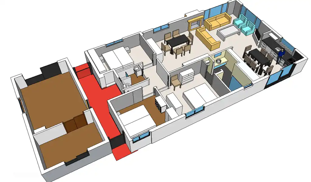 Google Sketch-Up Übersicht Villa von der Westterrasse (Richtung Nordosten)