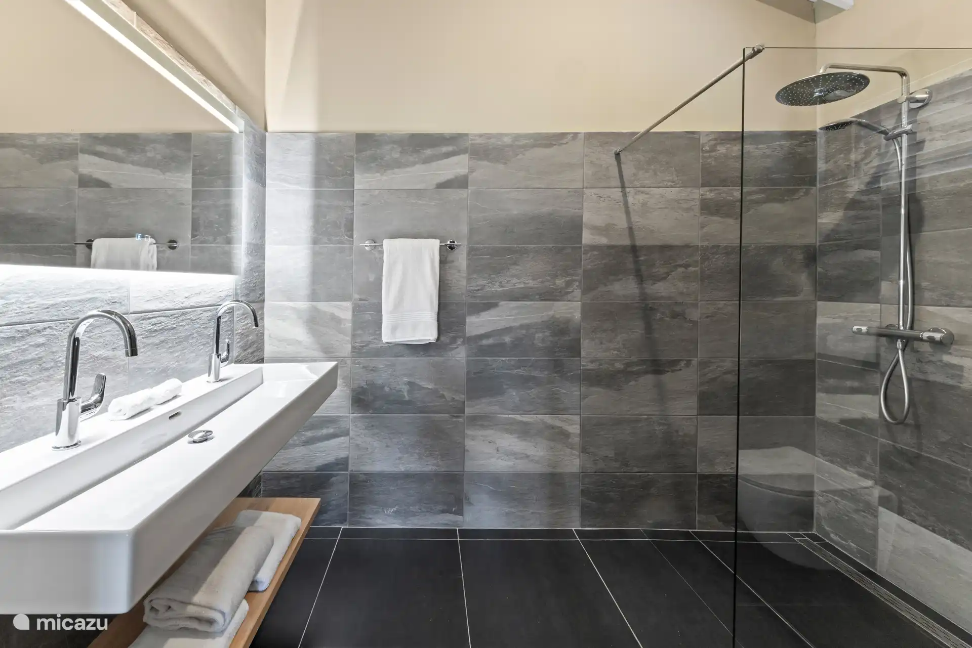 Badkamer met douche en toilet