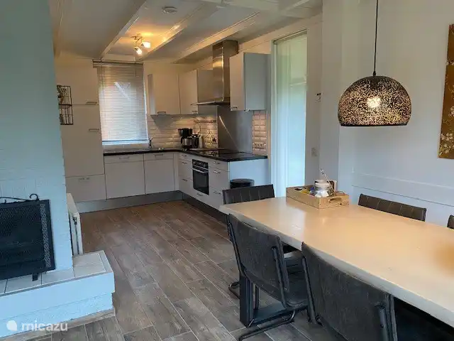 geräumige Küche mit Induktionsplatte, Kombibackofen, Kühlschrank mit Gefrierfach