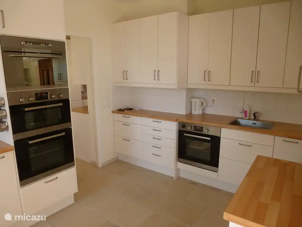 Die andere Seite der Küche. Wieder die 3 Öfen links. Unter dem Tresen befindet sich der Ofen Nr. 4 (heiße Luft / atmosphärischer Dampf) neben der Spüle Nr. 2.