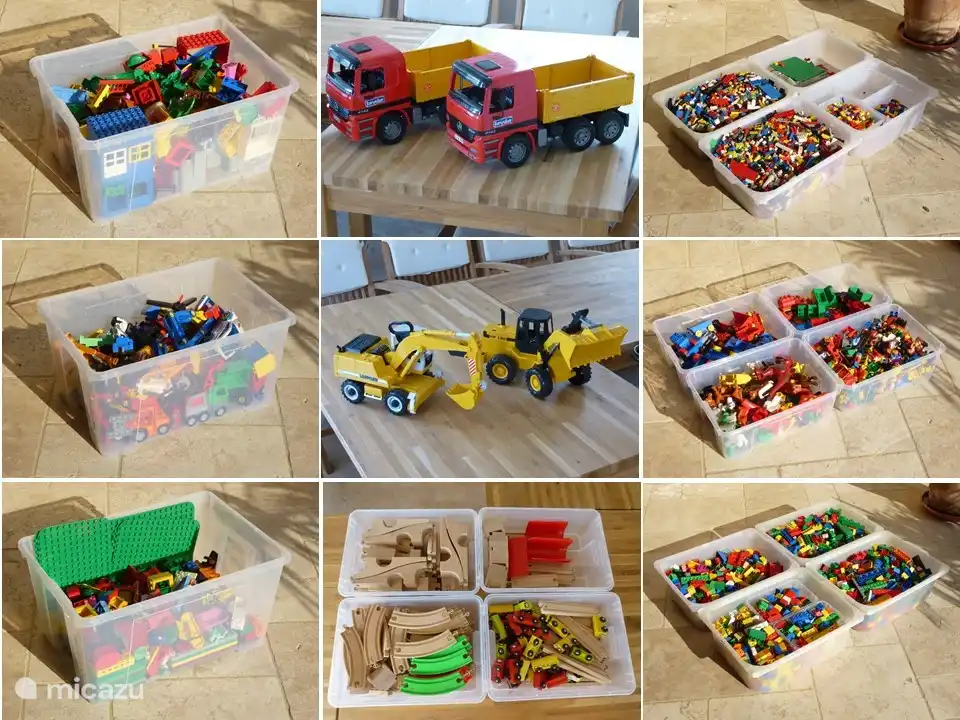 Im Spielzimmer gibt es 2 große Schränke mit vielen Spielsachen für alle Altersgruppen: Eichornbahn, Lego Duplo, viele Lego Duplo Züge, reguläre Lego - und vieles mehr.